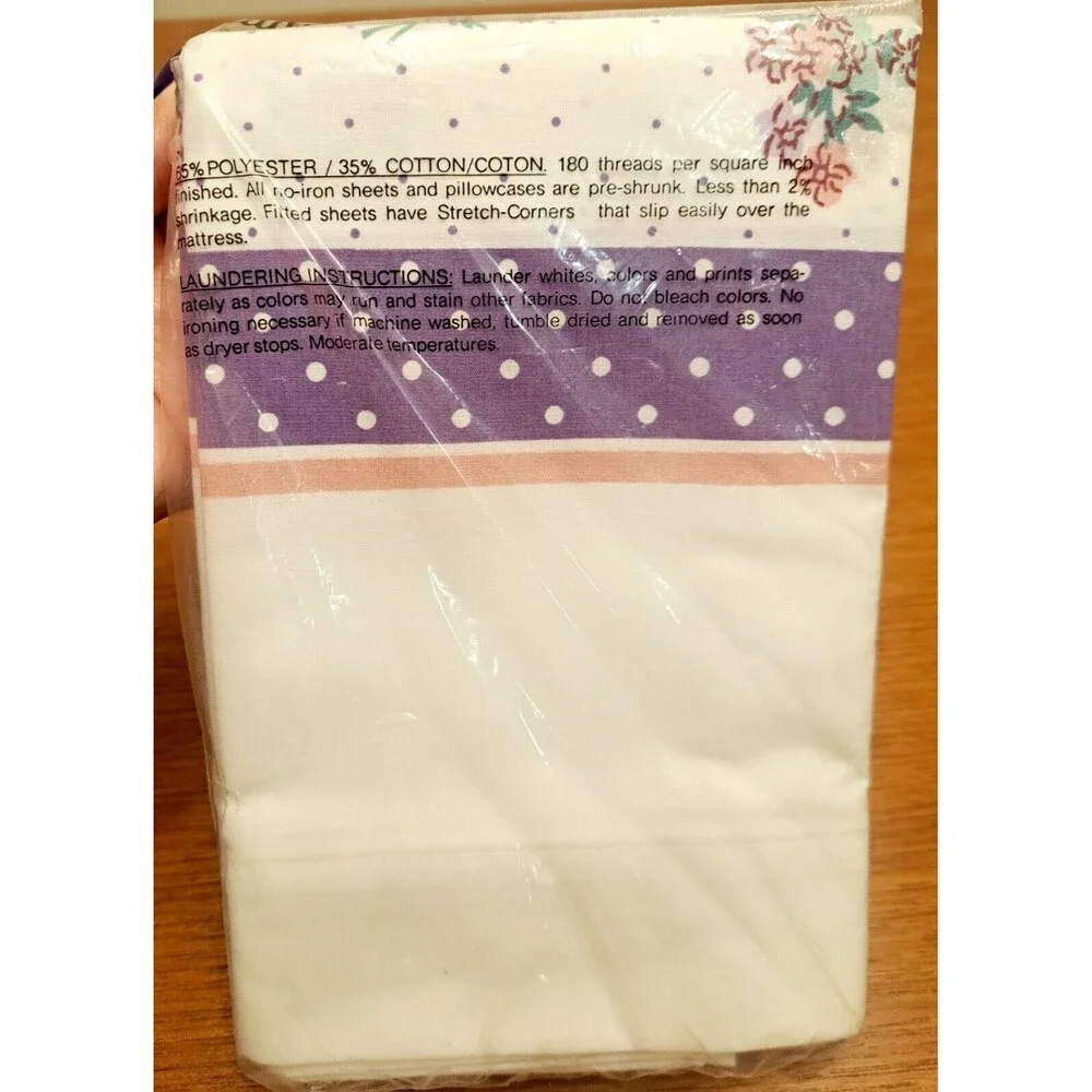 Vintage Meadowbrook Luxury Percale Purple Floral Pillowcases No Iron  NOS‎